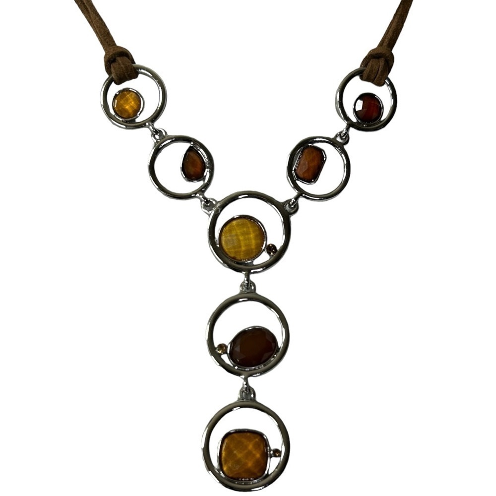Lia Sophia Alex necklace cut crystal suede leather cord 18” silver tone